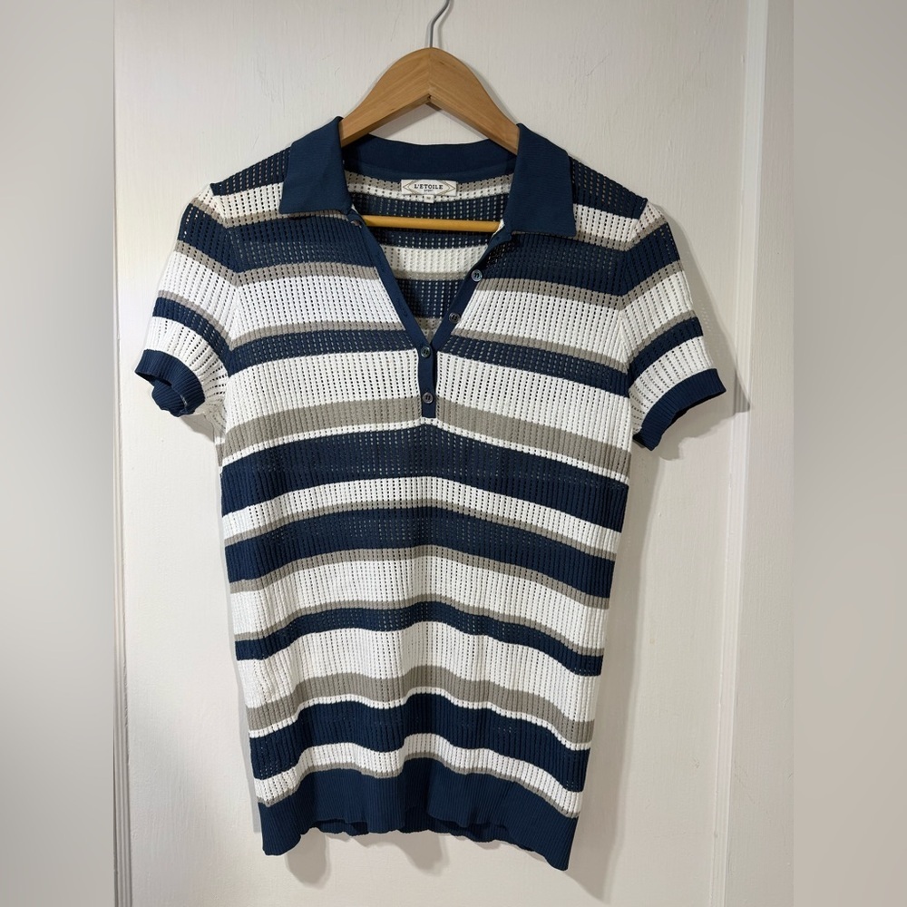 L’etoile Sport Striped Polo Shirt in Blue and White